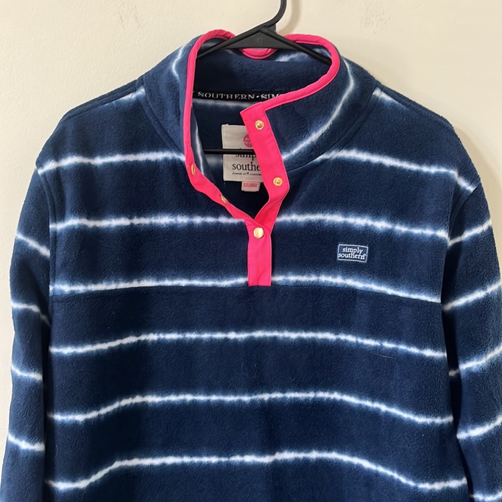 Simply Southern Navy White Pink Tie Dye Stripe Fleece Pullover Jacket Size XXL - Picture 4 of 9